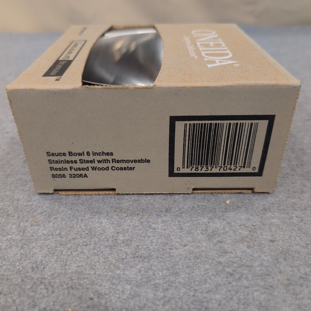Oneida Carefree Collection Stainless Steel Sauce Bowl with Wood Coaster‎ 8056 - Picture 2 of 5